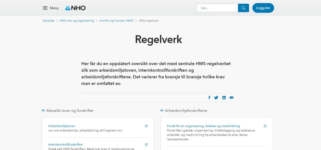 NHO oversikt over HMS-regelverket