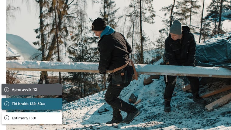 Tømrere bærer planker på vinterstid